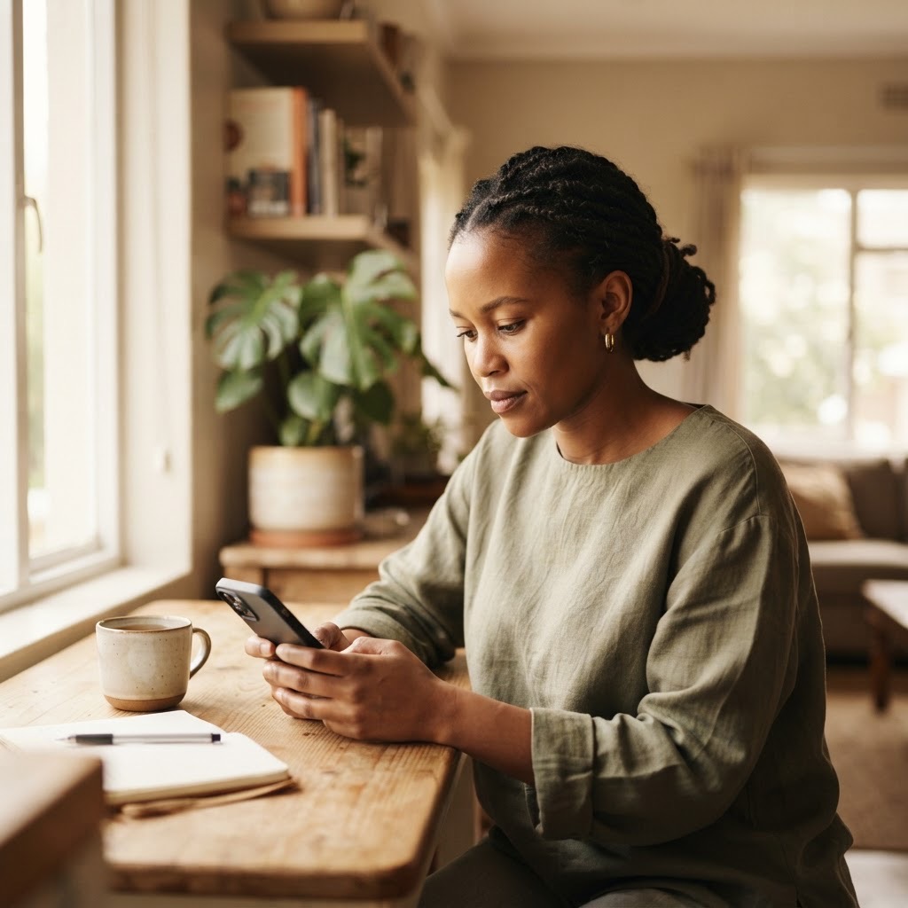 A woman checking her personalised investment plan on her phone